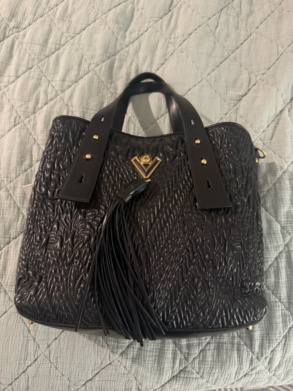Orlandi Valentino black embossed leather tote